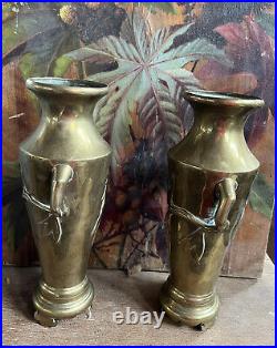 Vases Anciens Art Nouveau Bronze 1900 JUGENDSTIL Liberty Fleurs Décor Japon