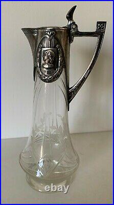 WMF ancien pichet Art Nouveau jugendstil pitcher claret cristal silver plated