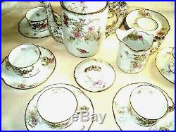 # service café / thé ancien 1900 fleurs dorures émaillé or porcelaine limoges