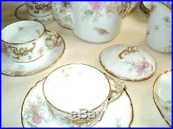 # service café / thé ancien 1900 fleurs dorures émaillé or porcelaine limoges